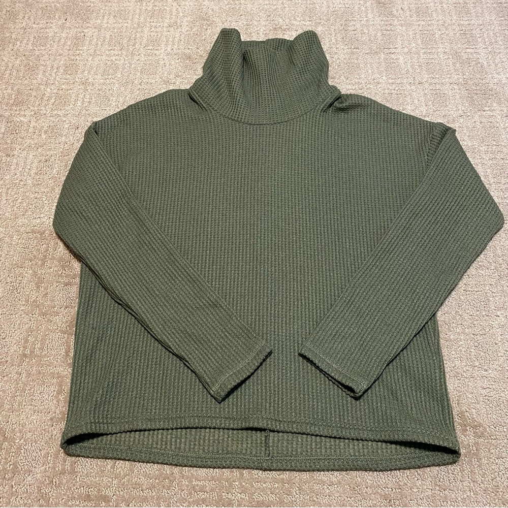 {Columbia} Holly Hideaway Waffle Cowl Neck Pullover | Olive Green ~ Size Medium - Picture 3 of 15